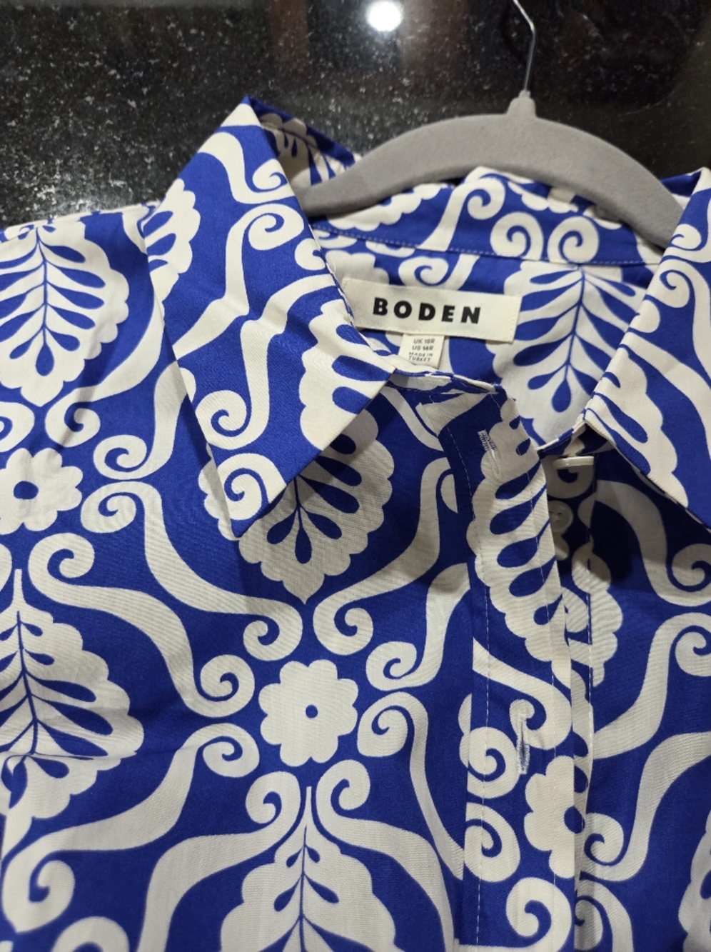 Boden Blue Printed Short-Sleeve Maxi Dress with Tie Waist - Size 14R - Picture 5 of 10